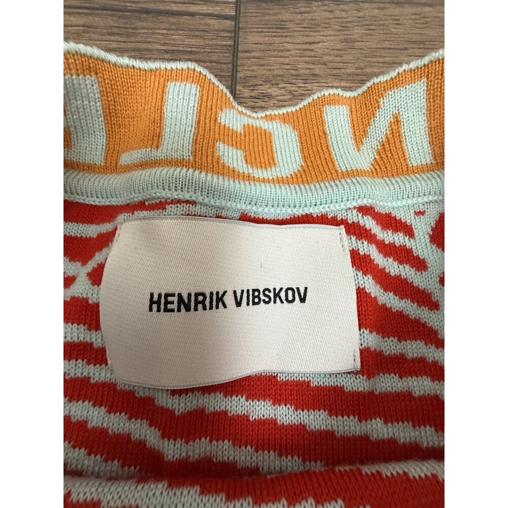 Henrik Vibskov Clean Sweater 100% Wool Mint Orange Graphic Print Sz Large - Picture 3 of 7